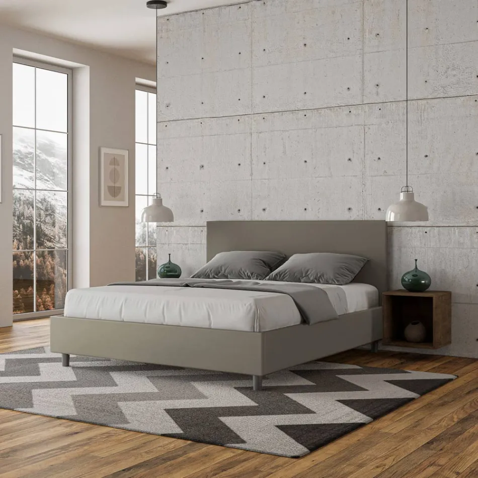 Lit double 160x200 cm avec tête de lit en similicuir, fabriqué en Italie - Pallone Viadurini