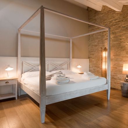 Lit double 160x200 avec baldaquin en teck massif - Aquarelle Viadurini