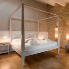 Lit double 180x200 avec baldaquin en teck massif - Peinture tempera Viadurini