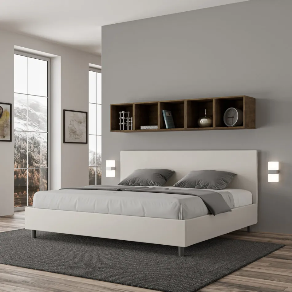 Lit double 200x200 cm avec tête de lit en similicuir, fabriqué en Italie - Pallone Viadurini