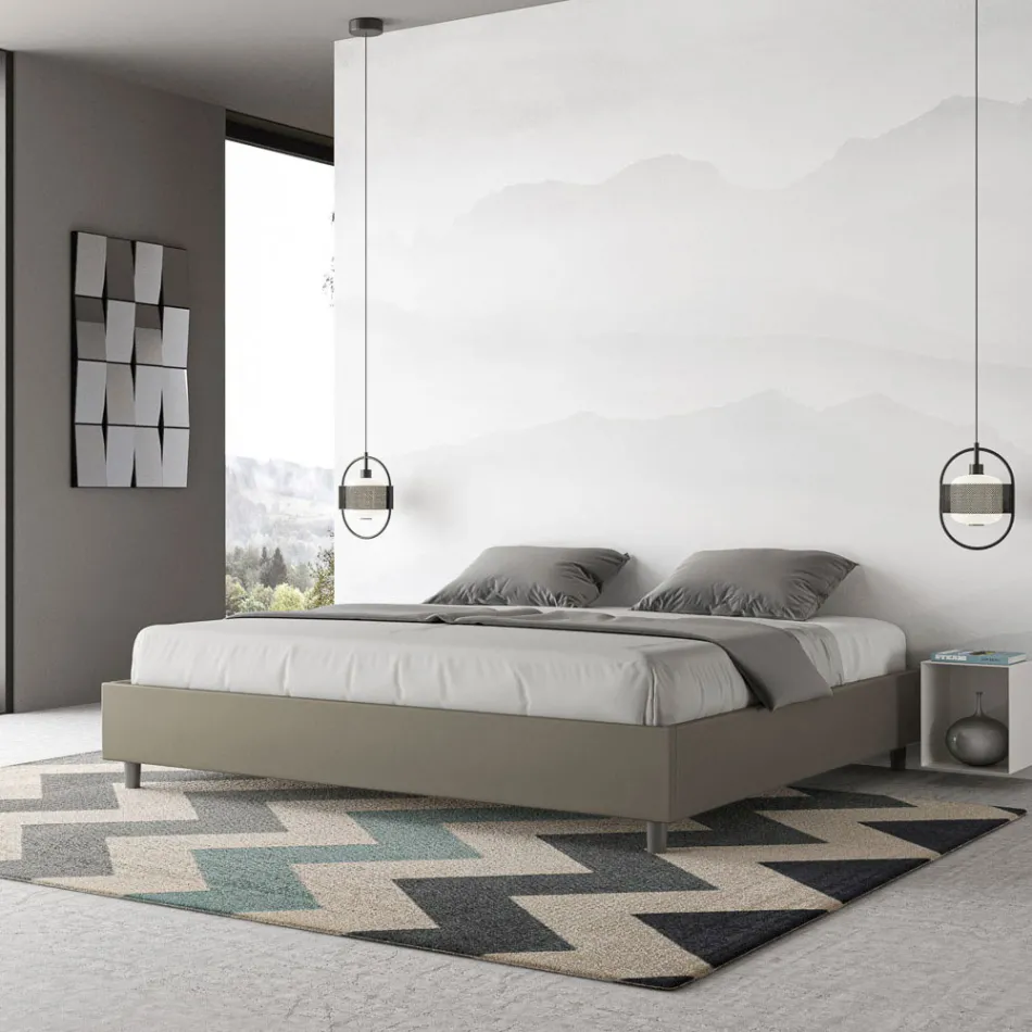 Lit double 200x200 cm revêtu de similicuir, fabriqué en Italie - Athlete Viadurini