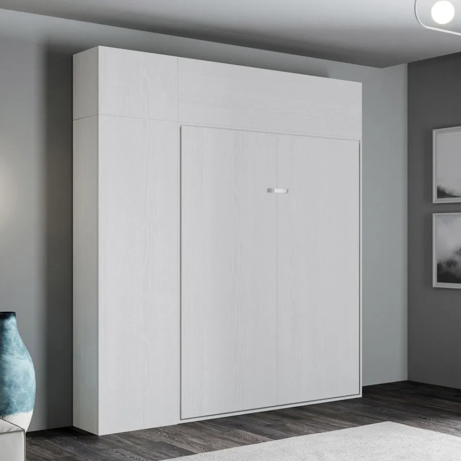 Lit double escamotable vertical avec unité murale et colonne - Magicompare Viadurini