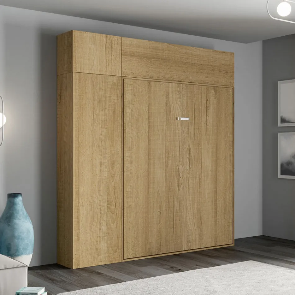 Lit double escamotable vertical avec unité murale et colonne - Magicompare Viadurini