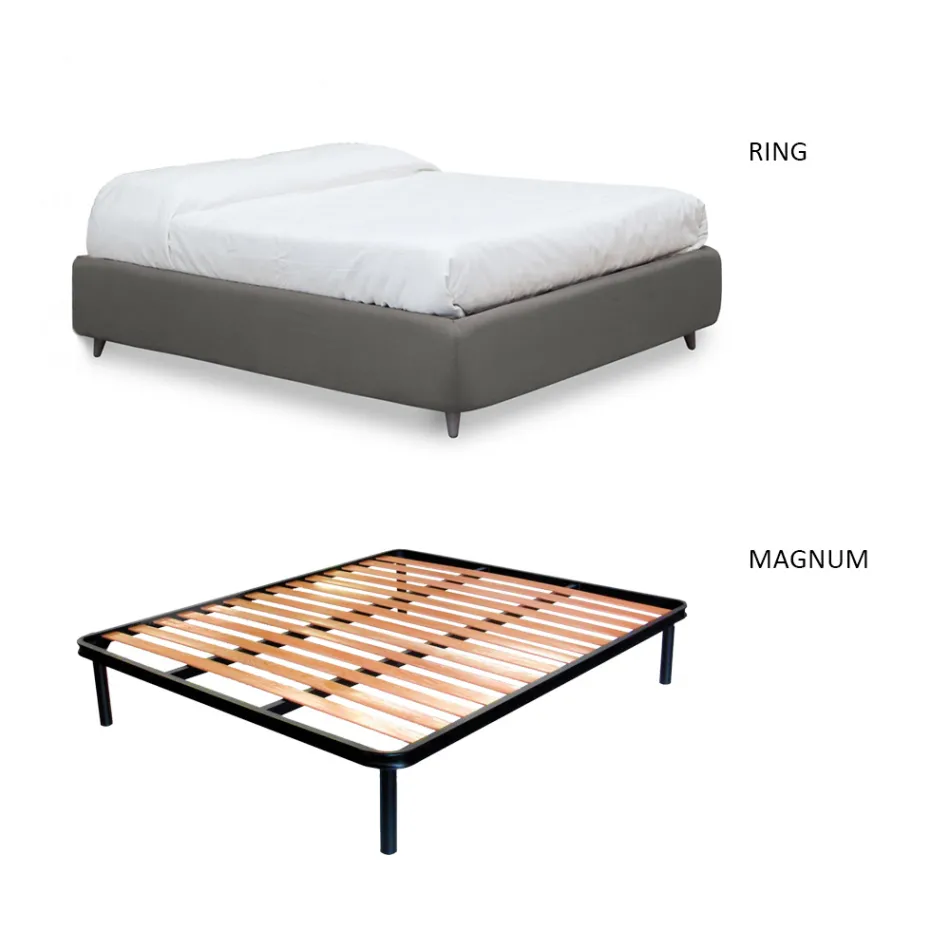 Lit double avec rangement en option, 2 tables de chevet et matelas - Fiuto Viadurini