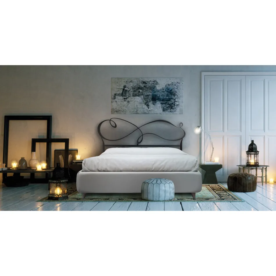 Lit double avec cadre de lit rembourré en différentes finitions Made in Italy - Design Viadurini