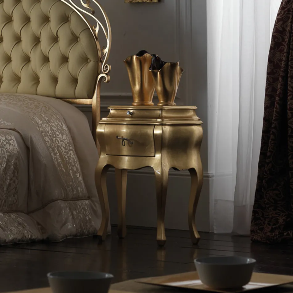 Lit double avec matelas, oreillers et 2 tables de chevet Made in Italy - Laki Viadurini