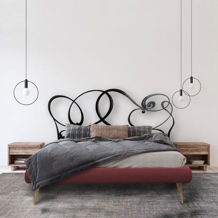 Lit double avec tête de lit en fer et cadre de lit rembourré Made in Italy - Kenzo Viadurini