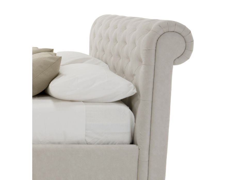 Lit double design rembourré avec meuble de rangement Made in Italy - Scarpetta Viadurini