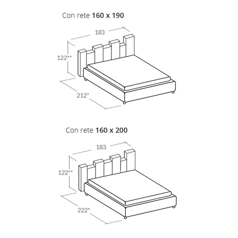 Lit double design rembourré moderne de haute qualité en bleu ou gris - Kenzo Viadurini