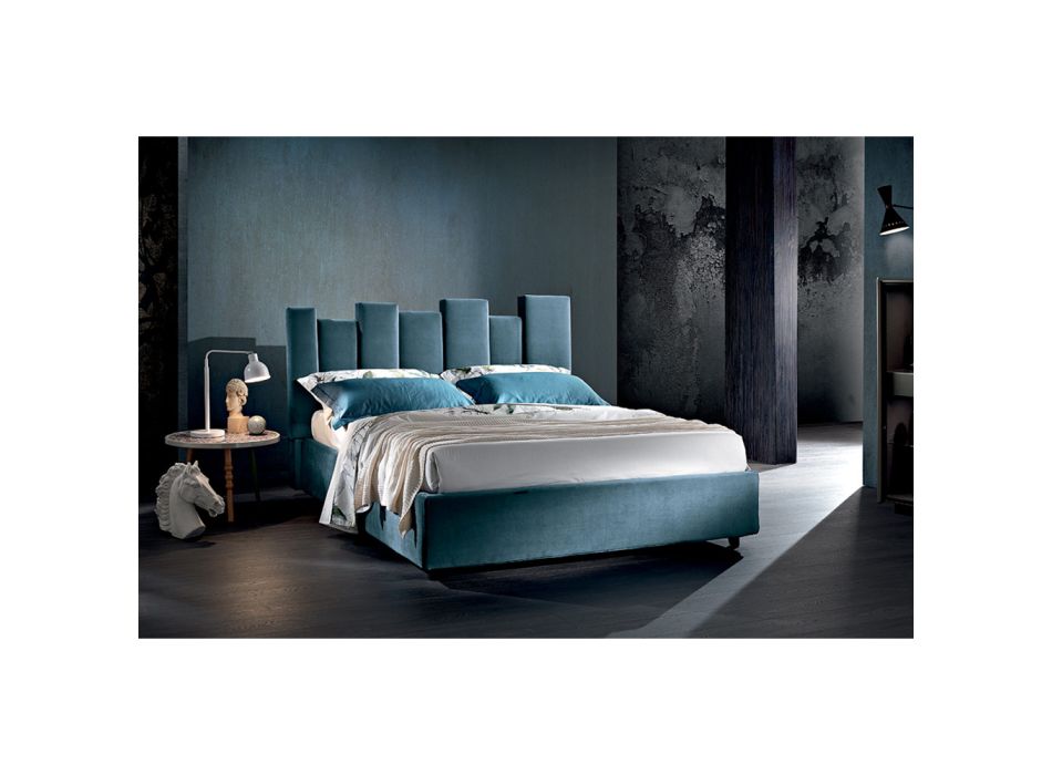 Lit double design moderne rembourré bleu ou gris de haute qualité - Kenzo Viadurini