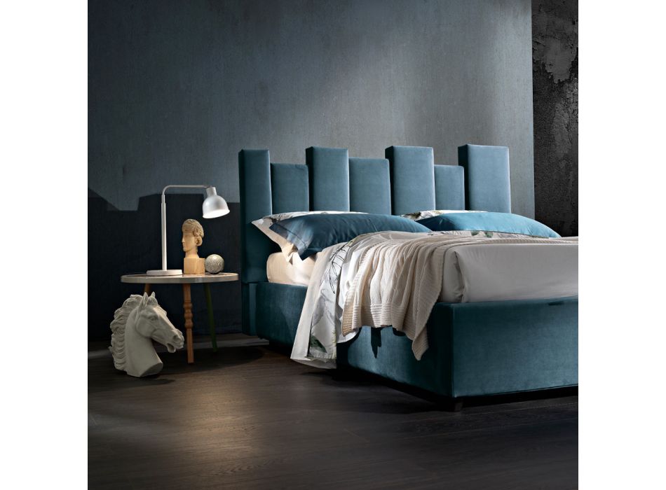 Lit double design moderne rembourré bleu ou gris de haute qualité - Kenzo Viadurini