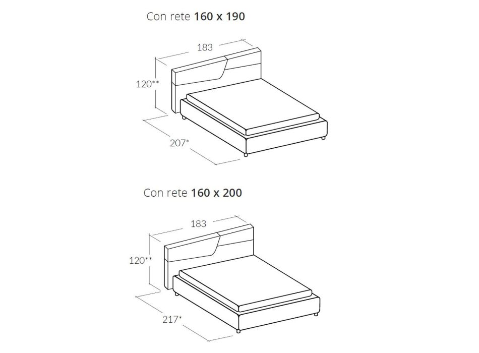 Lit double de design moderne avec tête de lit pliée ou matelassée - Alano Viadurini