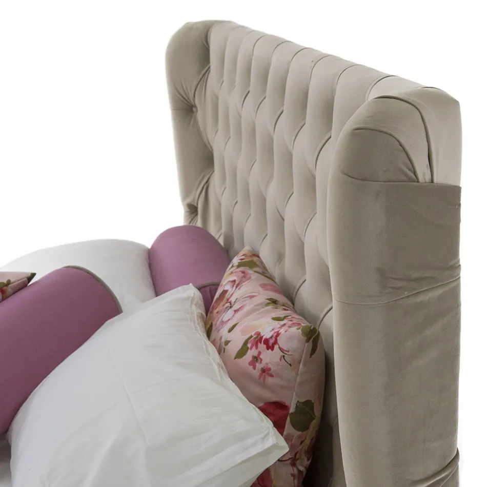 Lit Double de Luxe avec Coffre et Tête de Lit Capitonnè Fabriqué en Italie - Papero Viadurini