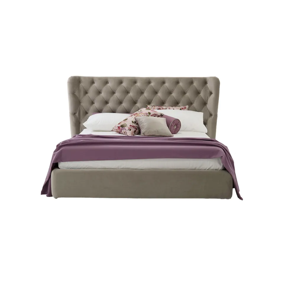 Lit Double de Luxe avec Coffre et Tête de Lit Capitonnè Fabriqué en Italie - Papero Viadurini