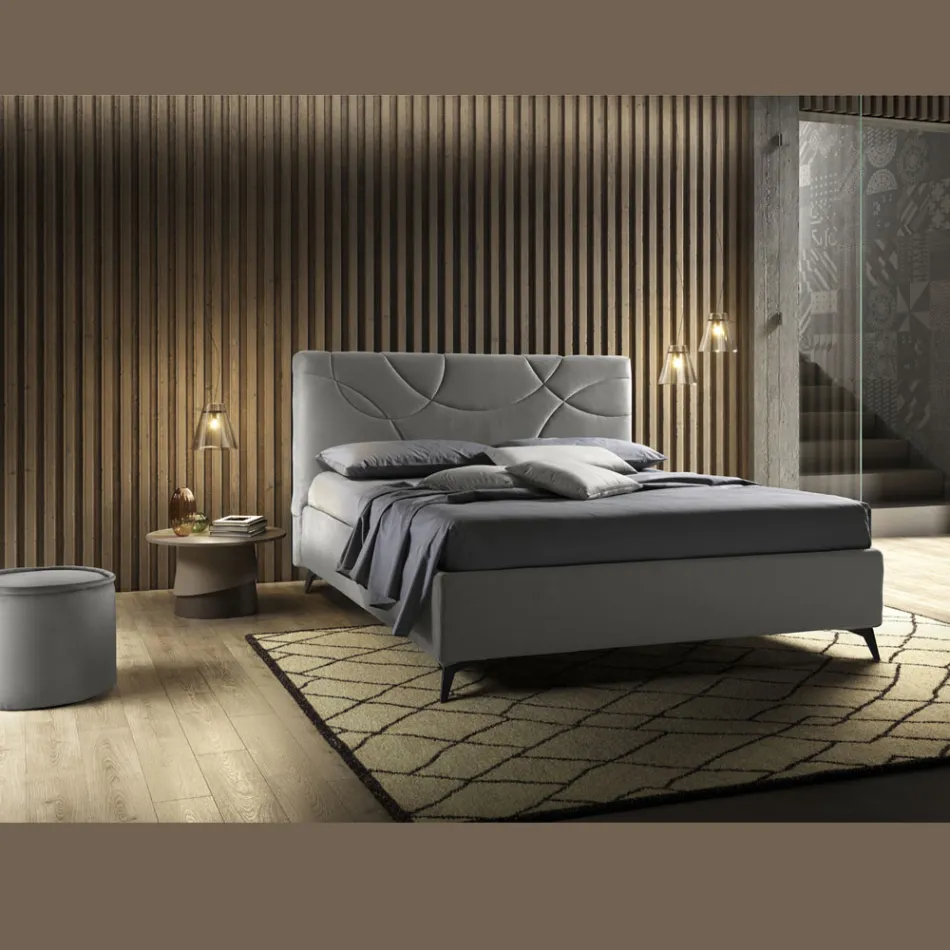 Lit double rembourré avec coffre de rangement Made in Italy - Tournesol Viadurini