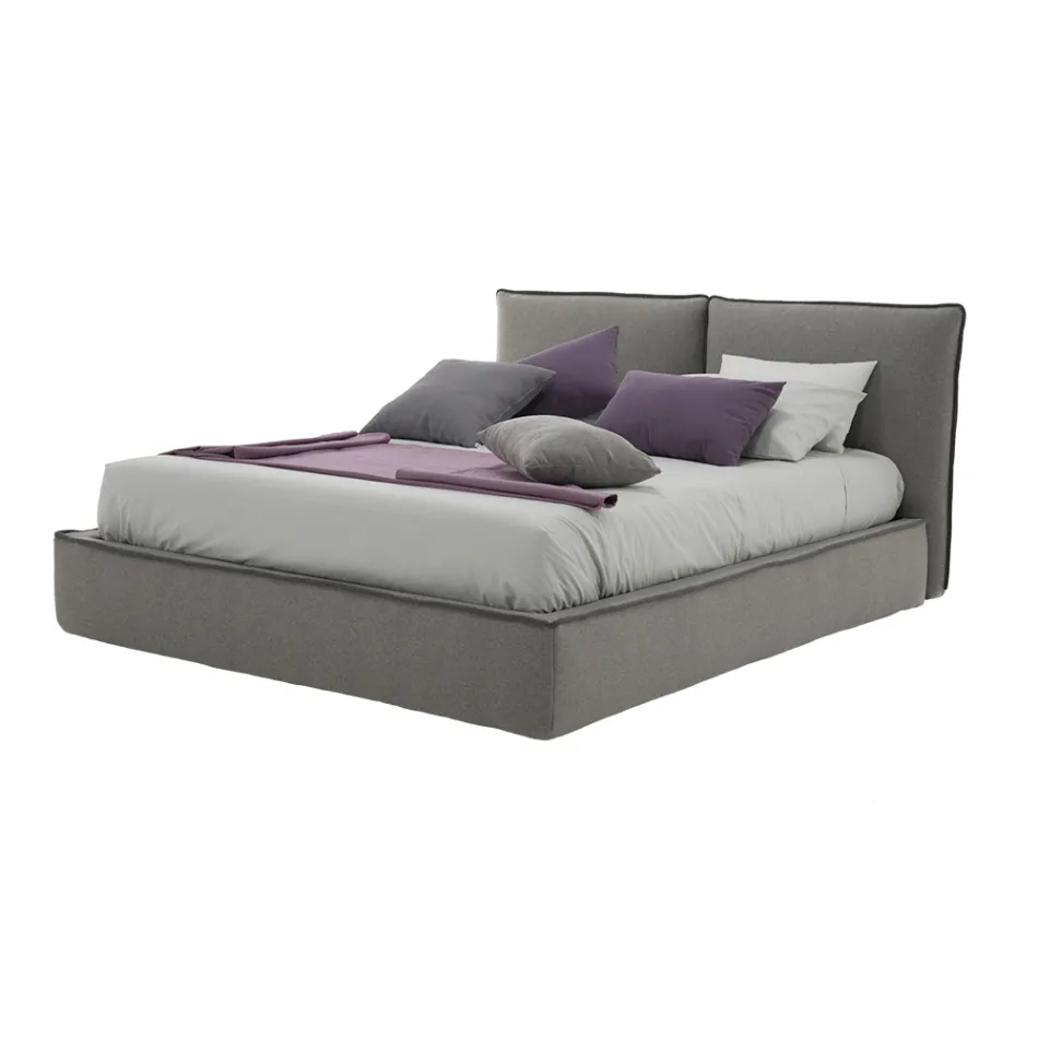 Lit double rembourré avec commode en éco-cuir ou tissu - Notre Dame Viadurini