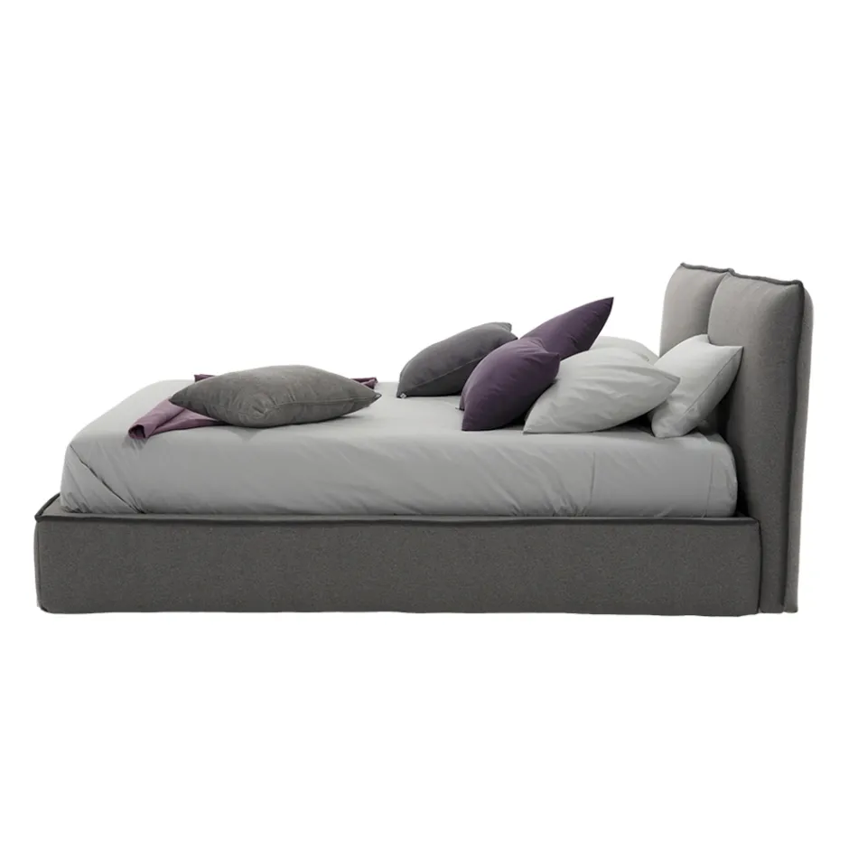 Lit double rembourré avec commode en éco-cuir ou tissu - Notre Dame Viadurini