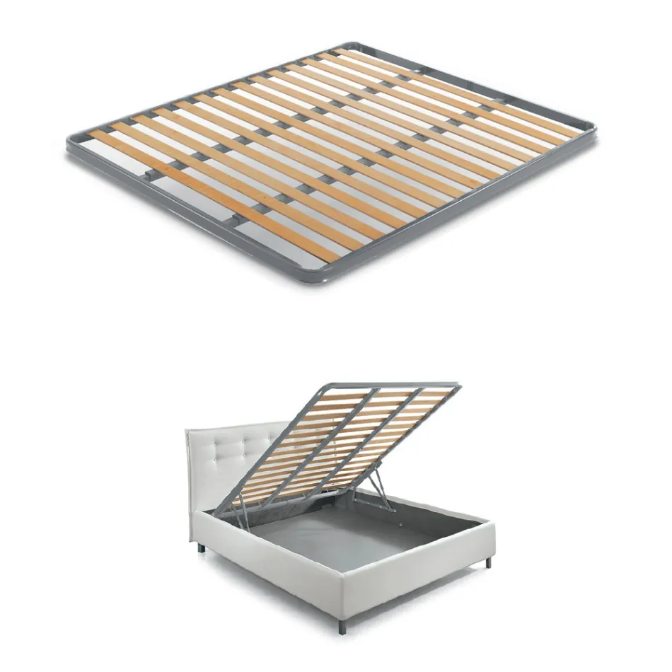 Lit double rembourré avec meuble de rangement en tissu - Belle Viadurini