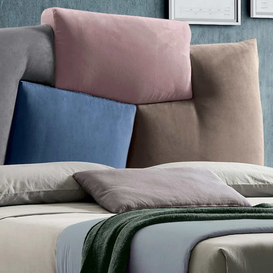 Lit double rembourré avec meuble de rangement en tissu - Belle Viadurini