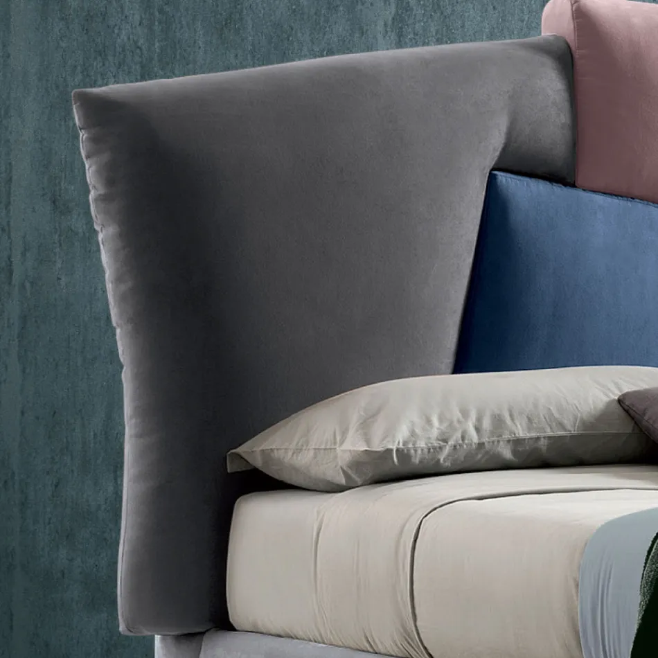 Lit double rembourré avec meuble de rangement en tissu - Belle Viadurini