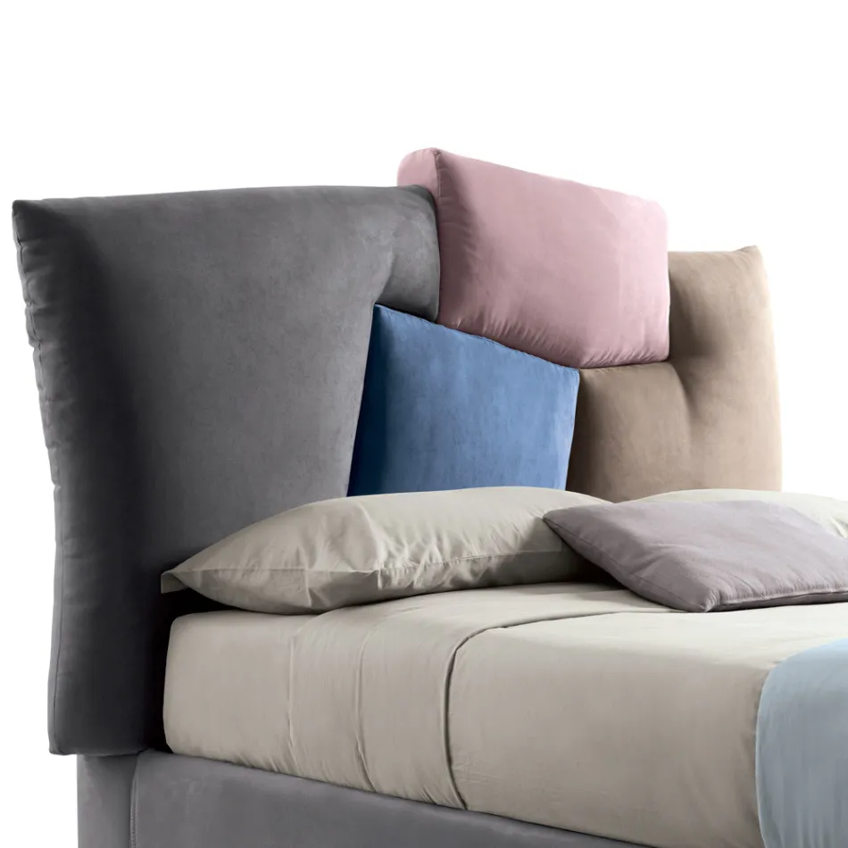 Lit double rembourré avec meuble de rangement en tissu - Belle Viadurini