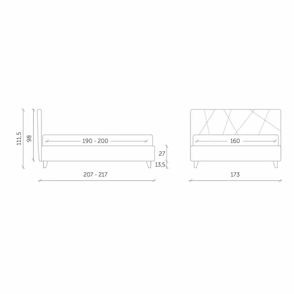 Lit double rembourré avec récipient en tissu fabriqué en Italie - Pebble Viadurini