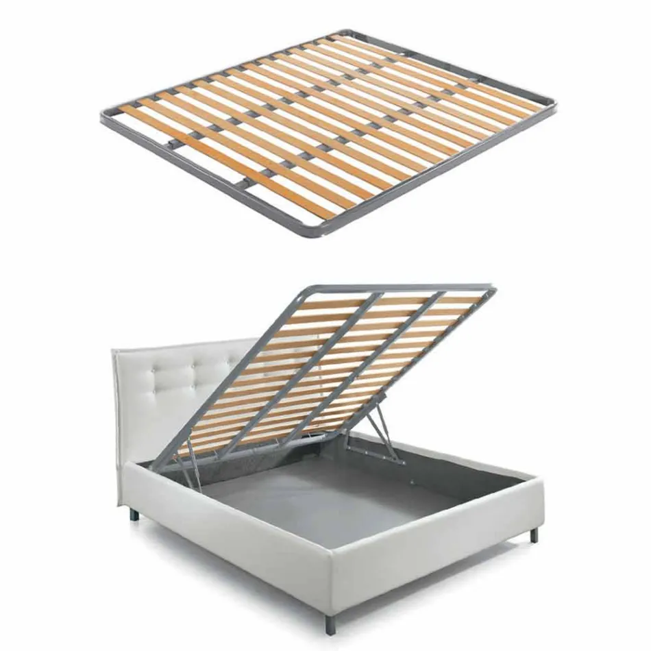 Lit double rembourré avec récipient en tissu fabriqué en Italie - Pebble Viadurini