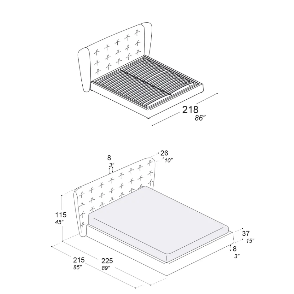 Lit double rembourré en mousse de polyuréthane fabriqué en Italie - Capriccio Viadurini