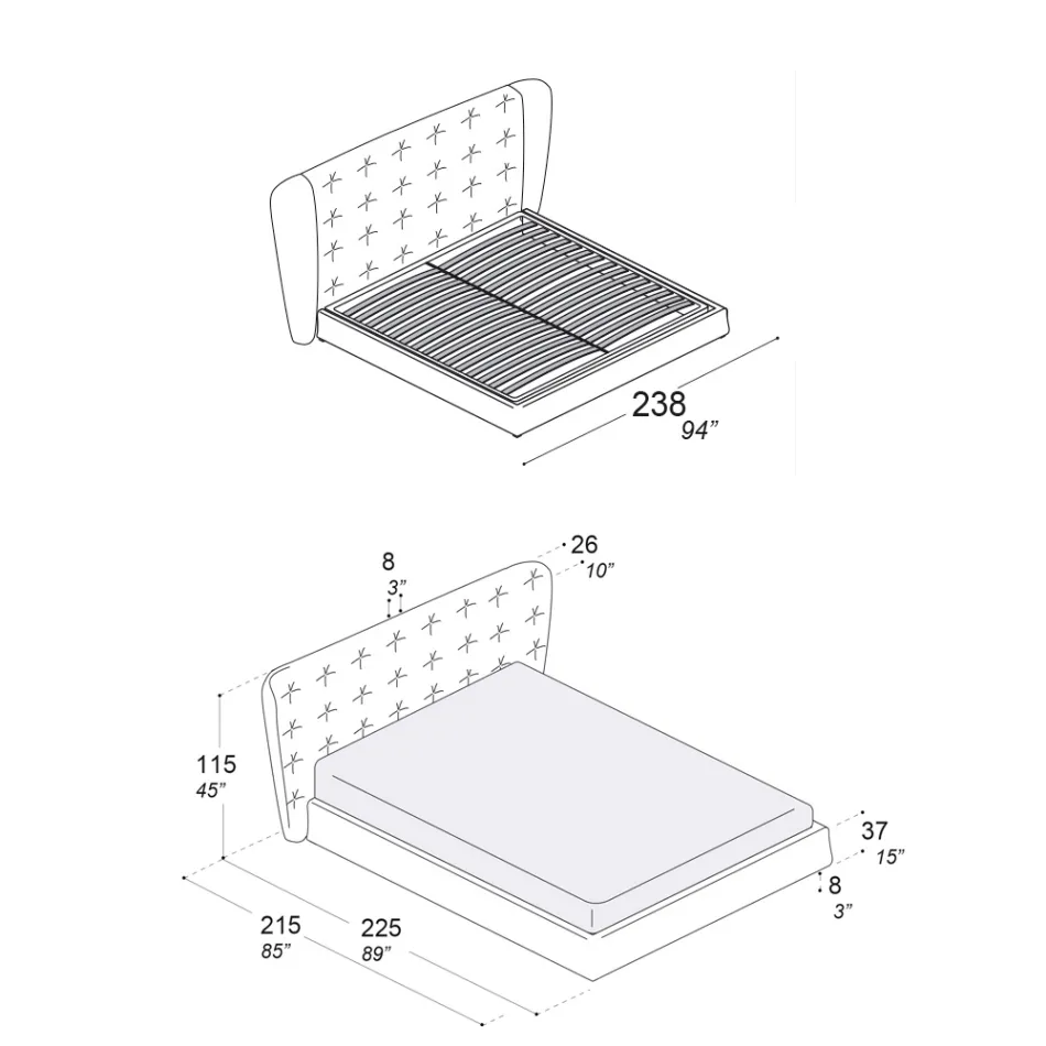 Lit double rembourré en mousse de polyuréthane fabriqué en Italie - Capriccio Viadurini