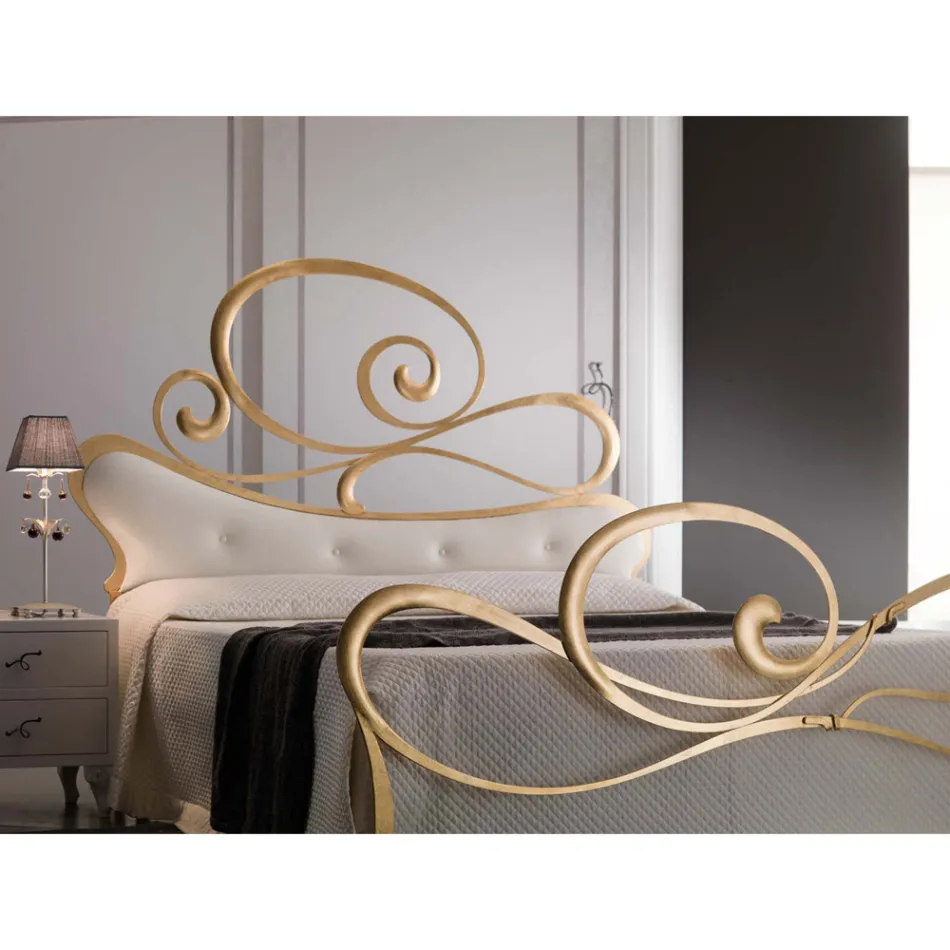 Lit double en fer avec pied de lit coordonné Made in Italy - Laser Viadurini