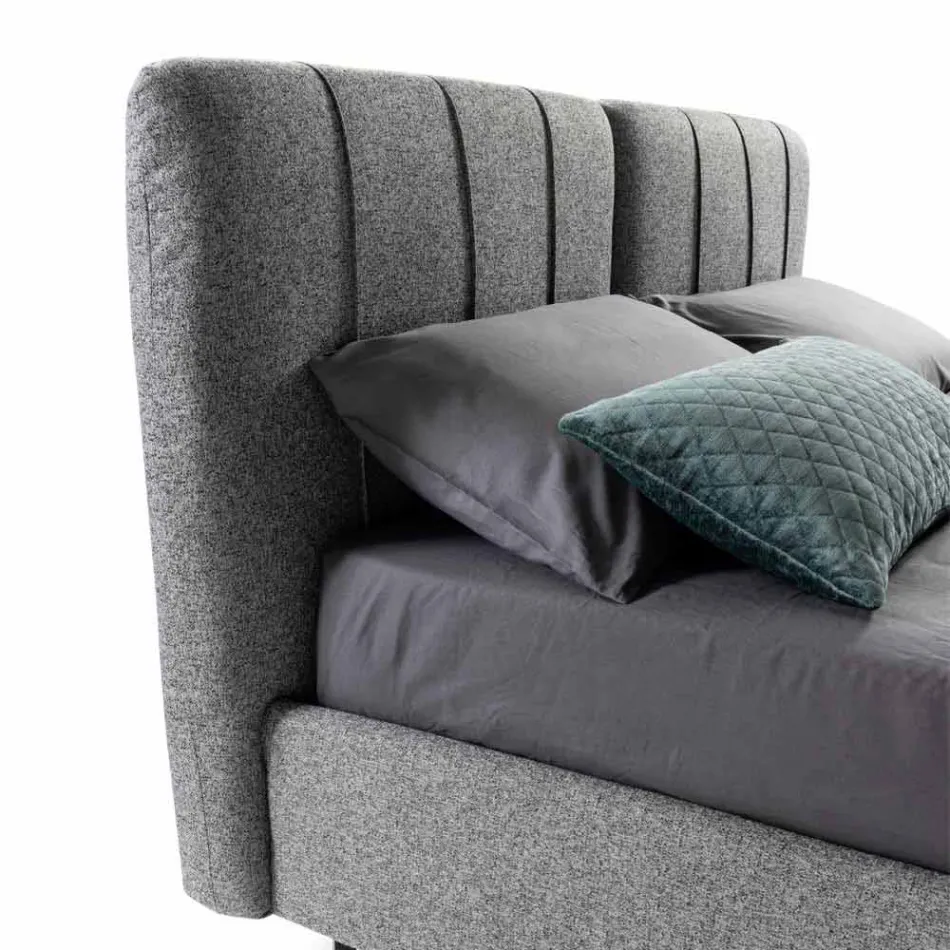 Lit Double en Tissu avec Boîte et Tête de Lit Rayée Fabriqué en Italie - Nives Viadurini