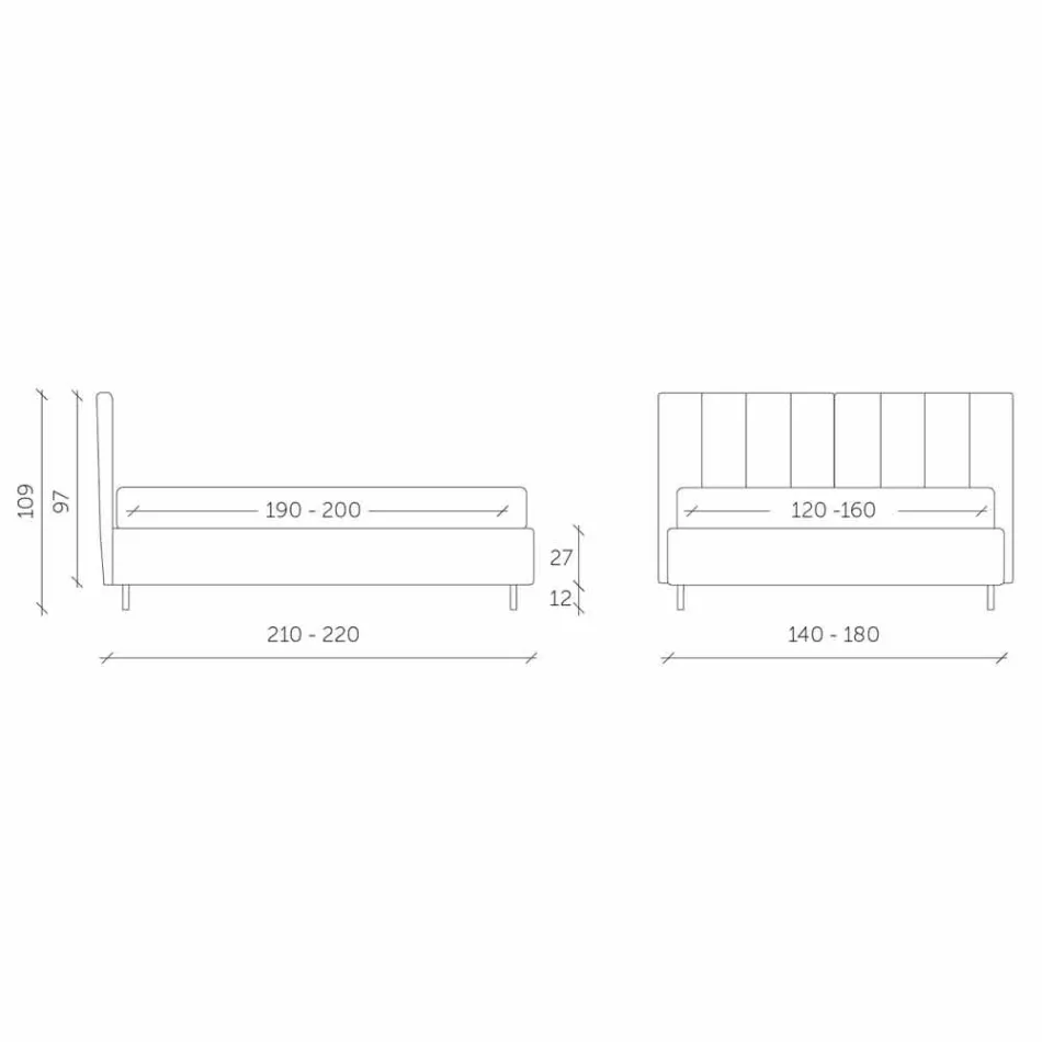 Lit Double en Tissu avec Boîte et Tête de Lit Rayée Fabriqué en Italie - Nives Viadurini