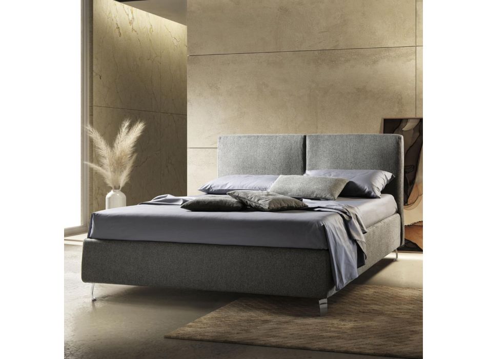 Lit double en tissu ou velours avec meuble de rangement Made in Italy - Ernesto Viadurini