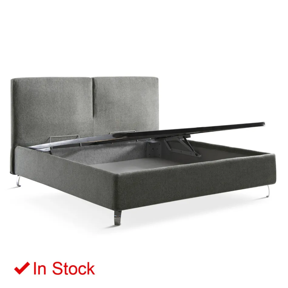 Lit double en tissu ou velours avec meuble de rangement Made in Italy - Ernesto Viadurini