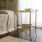 Lit double en cuir véritable avec matelas et 2 tables de chevet - King Viadurini