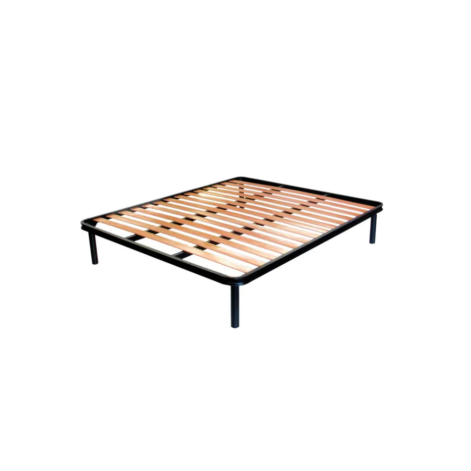 Lit double en cuir véritable avec matelas et 2 tables de chevet fabriqué en Italie - Laser Viadurini