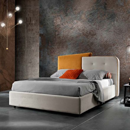Lit Double Design Moderne en Velours Gris et Orange - Plorifon Viadurini
