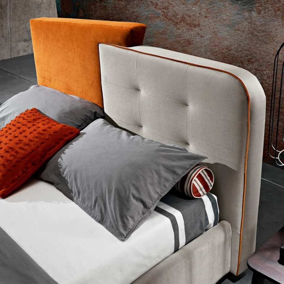 Lit Double Design Moderne en Velours Gris et Orange - Plorifon Viadurini