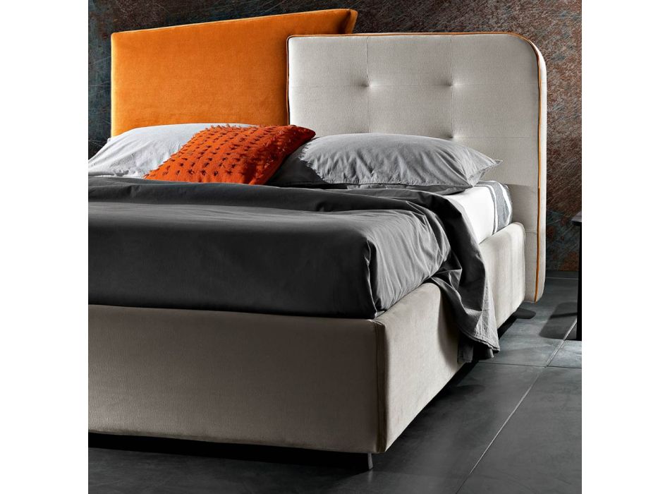 Lit Double Design Moderne en Velours Gris et Orange - Plorifon Viadurini