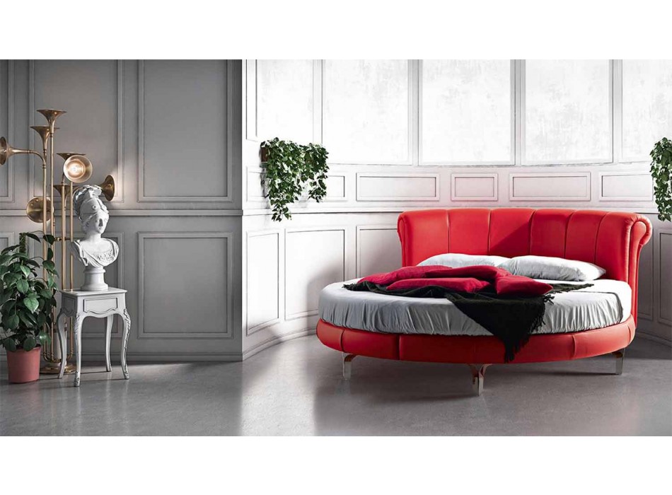 Lit double rond moderne de luxe en similicuir fabriqué en Italie - Dream Viadurini