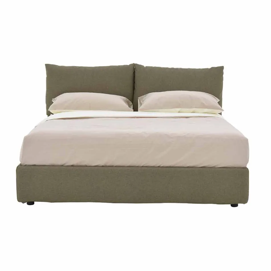 Lit double rembourré en tissu avec pieds noirs Fabriqué en Italie - Bandola Viadurini