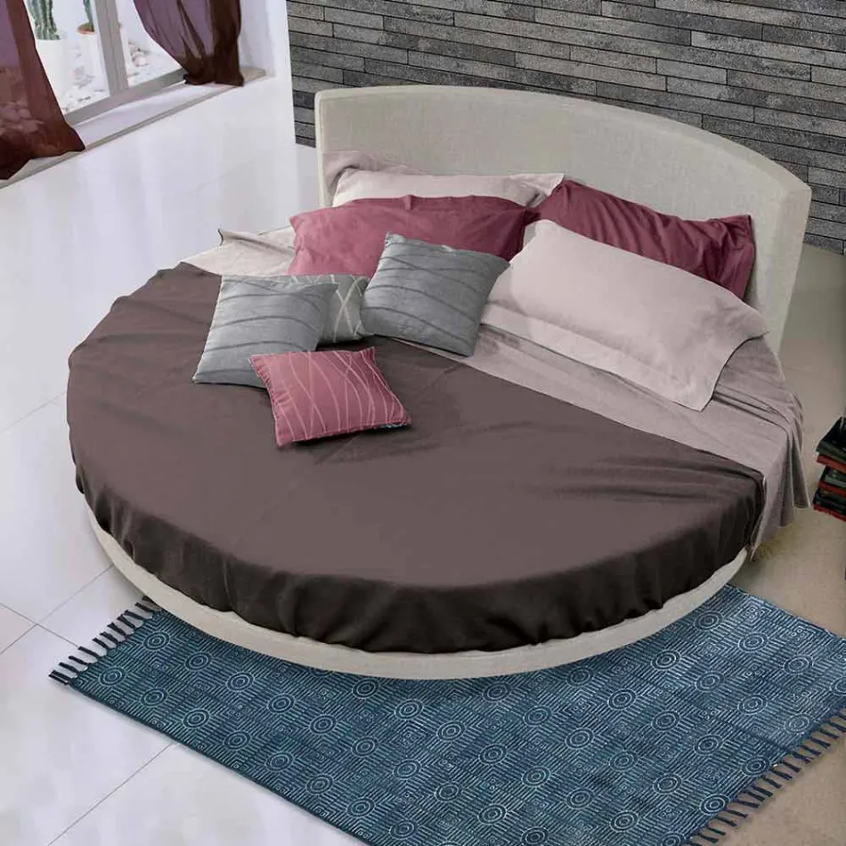 Lit double design rond recouvert de tissu Made in Italy - Rello Viadurini