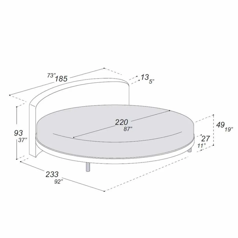 Lit double design rond recouvert de tissu Made in Italy - Rello Viadurini