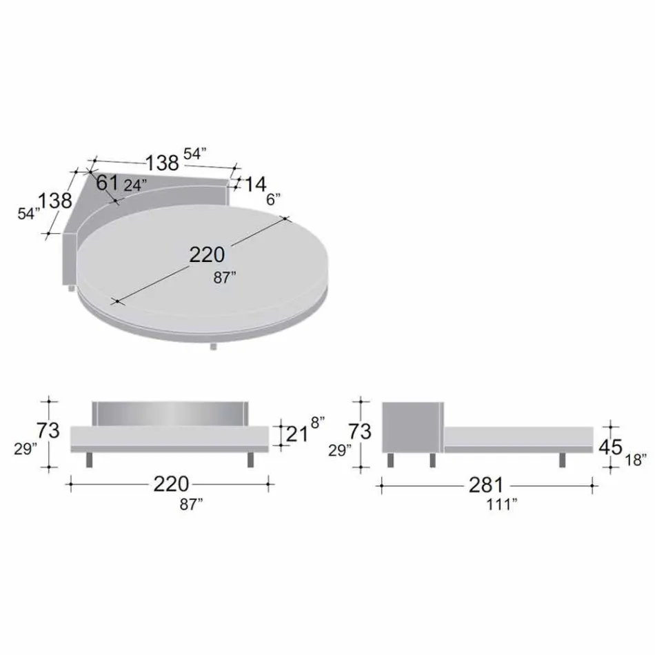 Lit double rond moderne avec tête de lit angulaire Made in Italy - Tima Viadurini