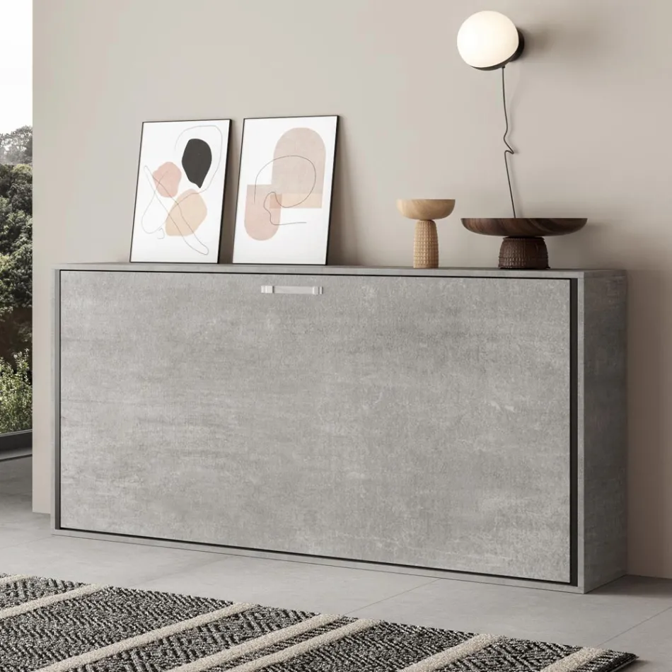 Lit simple escamotable horizontal fabriqué en Italie - Collaboratif Viadurini