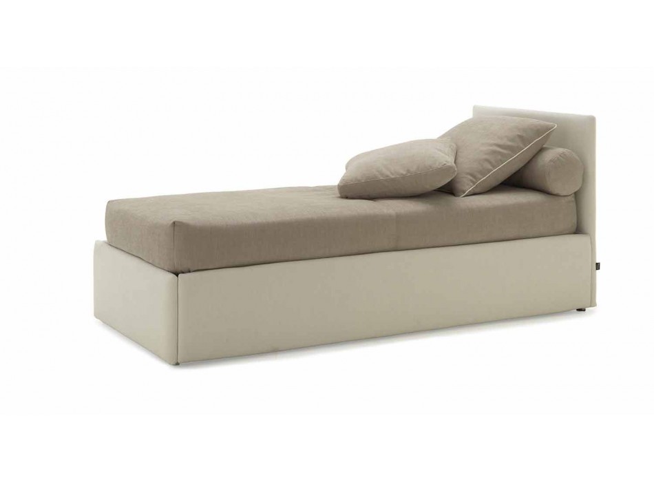 Lit simple avec tête de lit, structure en fer et bois Line by Bolzan Viadurini