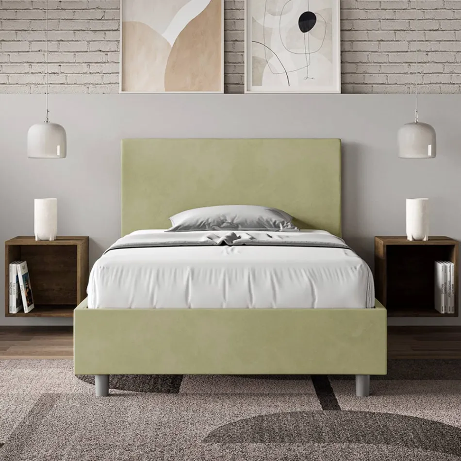 Lit Queen Size 120x200 cm avec tête de lit en microfibre, fabriqué en Italie - Pallone Viadurini