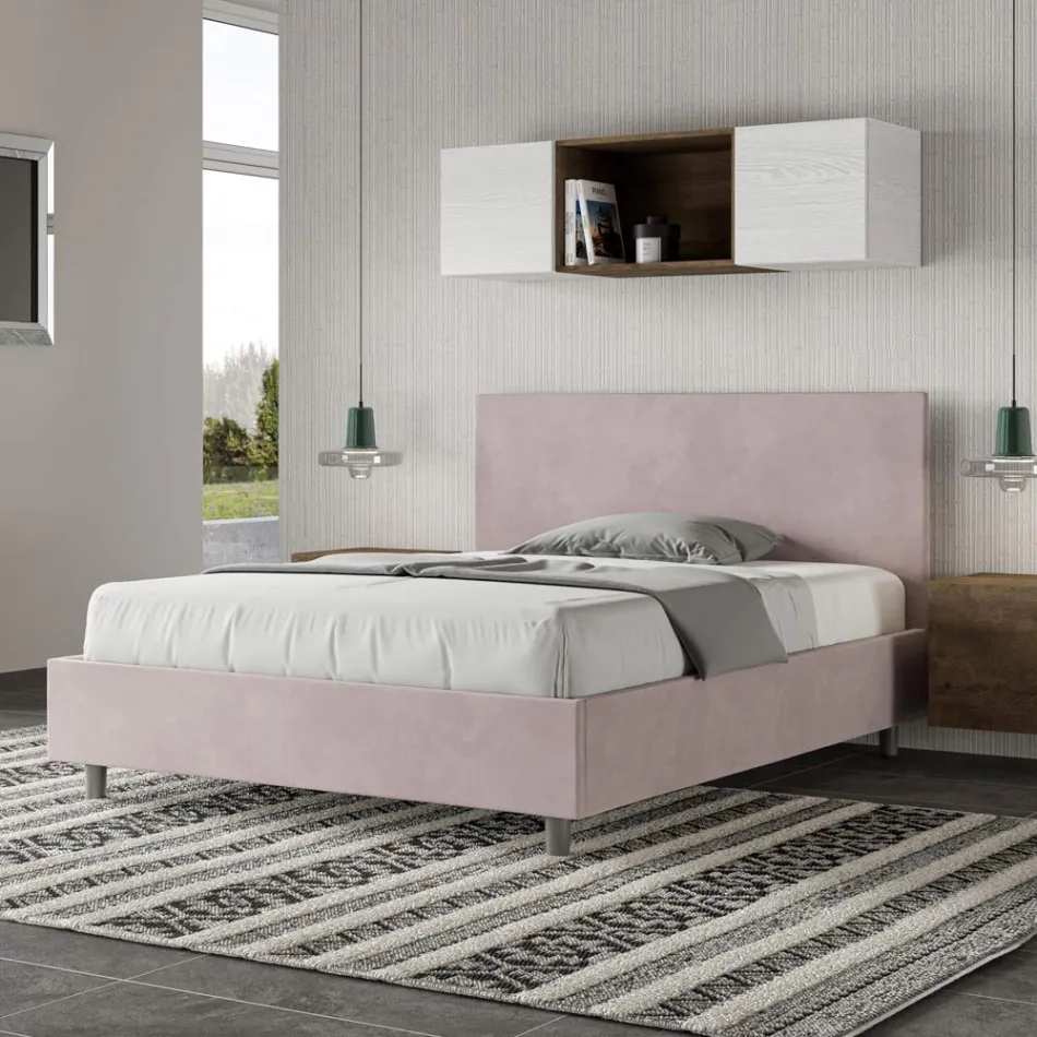 Lit double 140x200 cm avec tête de lit en microfibre, fabriqué en Italie - Pallone Viadurini