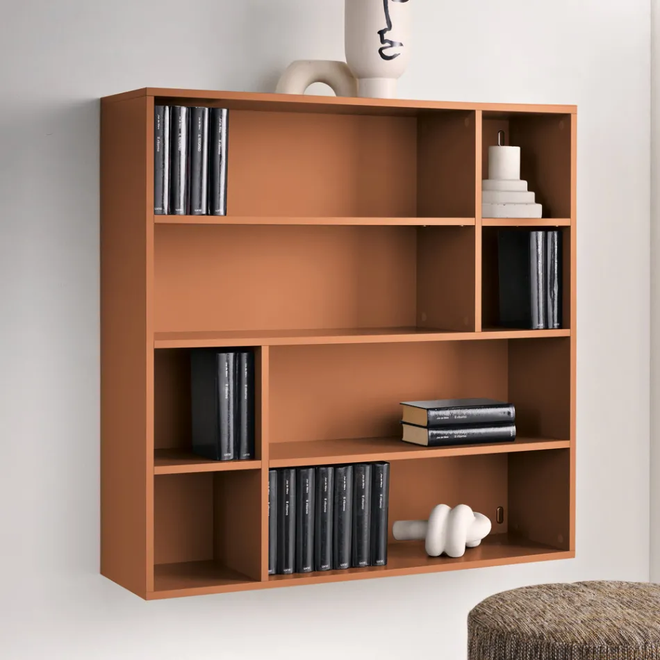 Bibliothèque murale design en mélamine, disponible en plusieurs coloris, fabriquée en Italie - Kea Viadurini
