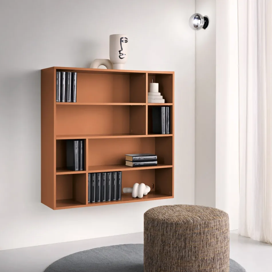 Bibliothèque murale design en mélamine, disponible en plusieurs coloris, fabriquée en Italie - Kea Viadurini